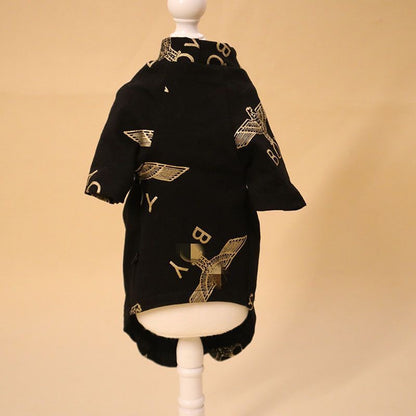 C007-Black T-Shirt for Cats Summer Wear Comfy Shirt for Devon Rex & Sphinx Cats with Gold Print  Design
