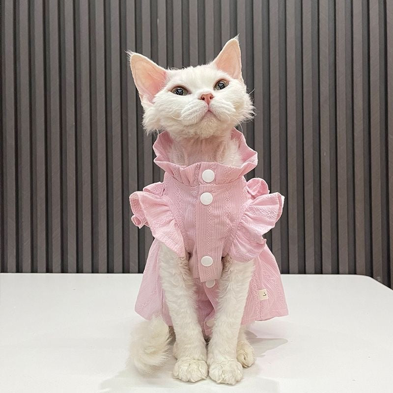 C011-Soft Yellow Cat Shirt with Ruffle Design - Comfortable Stylish Fit for Your Feline Friend
