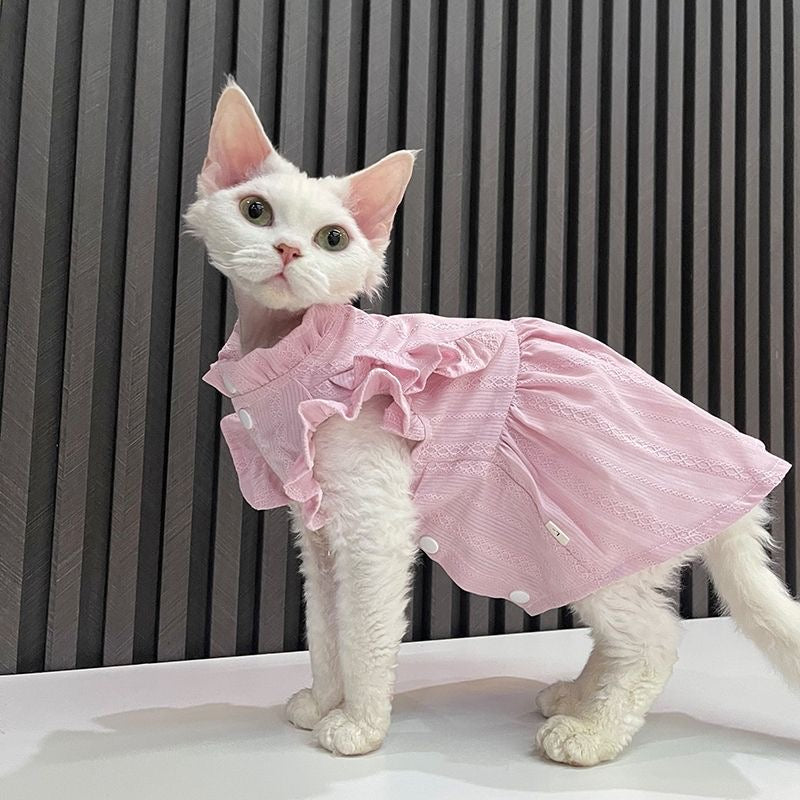 C011-Soft Yellow Cat Shirt with Ruffle Design - Comfortable Stylish Fit for Your Feline Friend