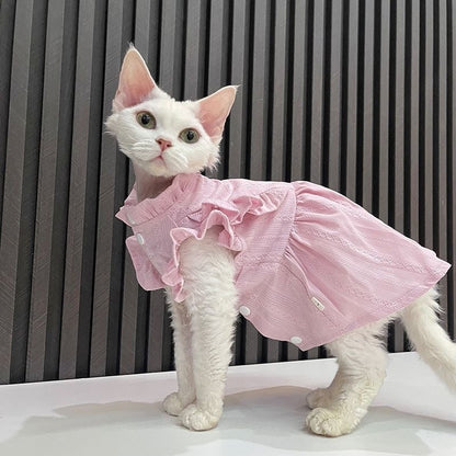 C011-Soft Yellow Cat Shirt with Ruffle Design - Comfortable Stylish Fit for Your Feline Friend