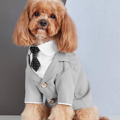 M002-Faux Two-Piece Blazer Tux for Small Dog Male Wedding Tuxedo for Poodle Bichon Stylish Black Formal Suit with White Collar