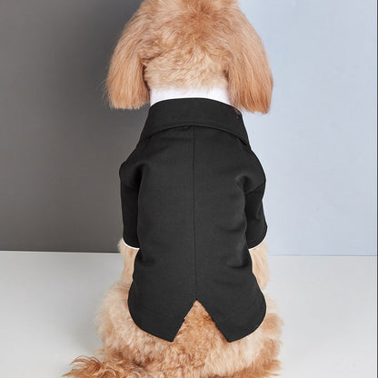 M002-Faux Two-Piece Blazer Tux for Small Dog Male Wedding Tuxedo for Poodle Bichon Stylish Black Formal Suit with White Collar