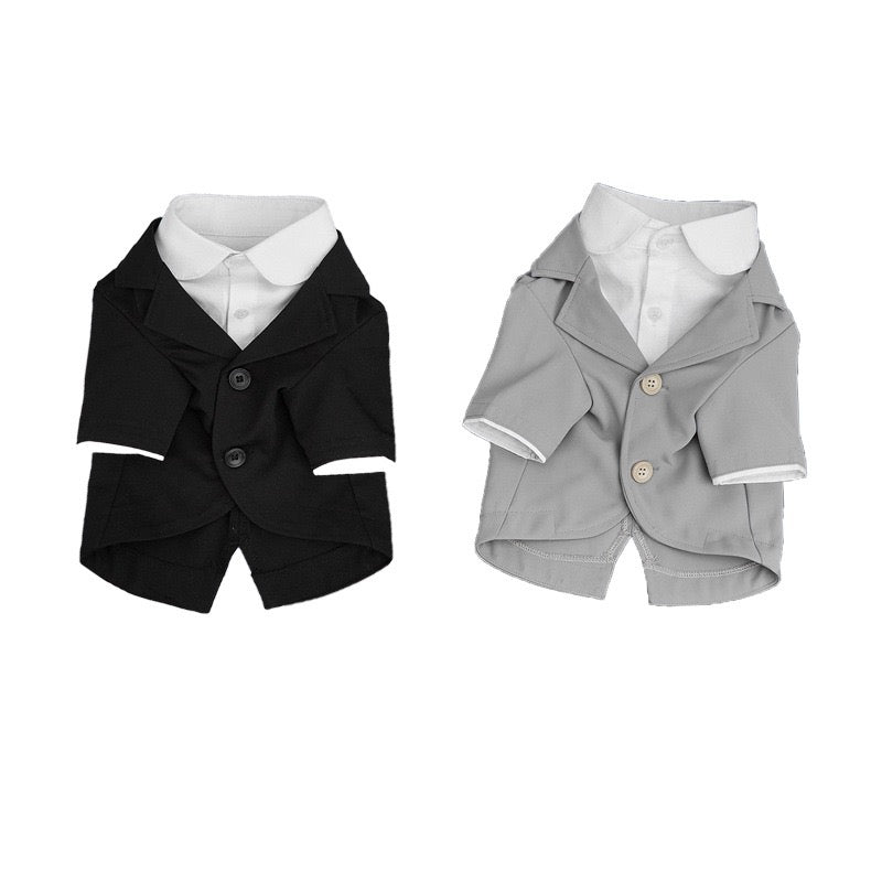 M002-Faux Two-Piece Blazer Tux for Small Dog Male Wedding Tuxedo for Poodle Bichon Stylish Black Formal Suit with White Collar