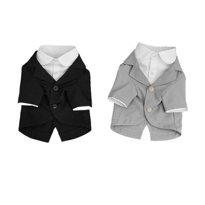 M002-Faux Two-Piece Blazer Tux for Small Dog Male Wedding Tuxedo for Poodle Bichon Stylish Black Formal Suit with White Collar