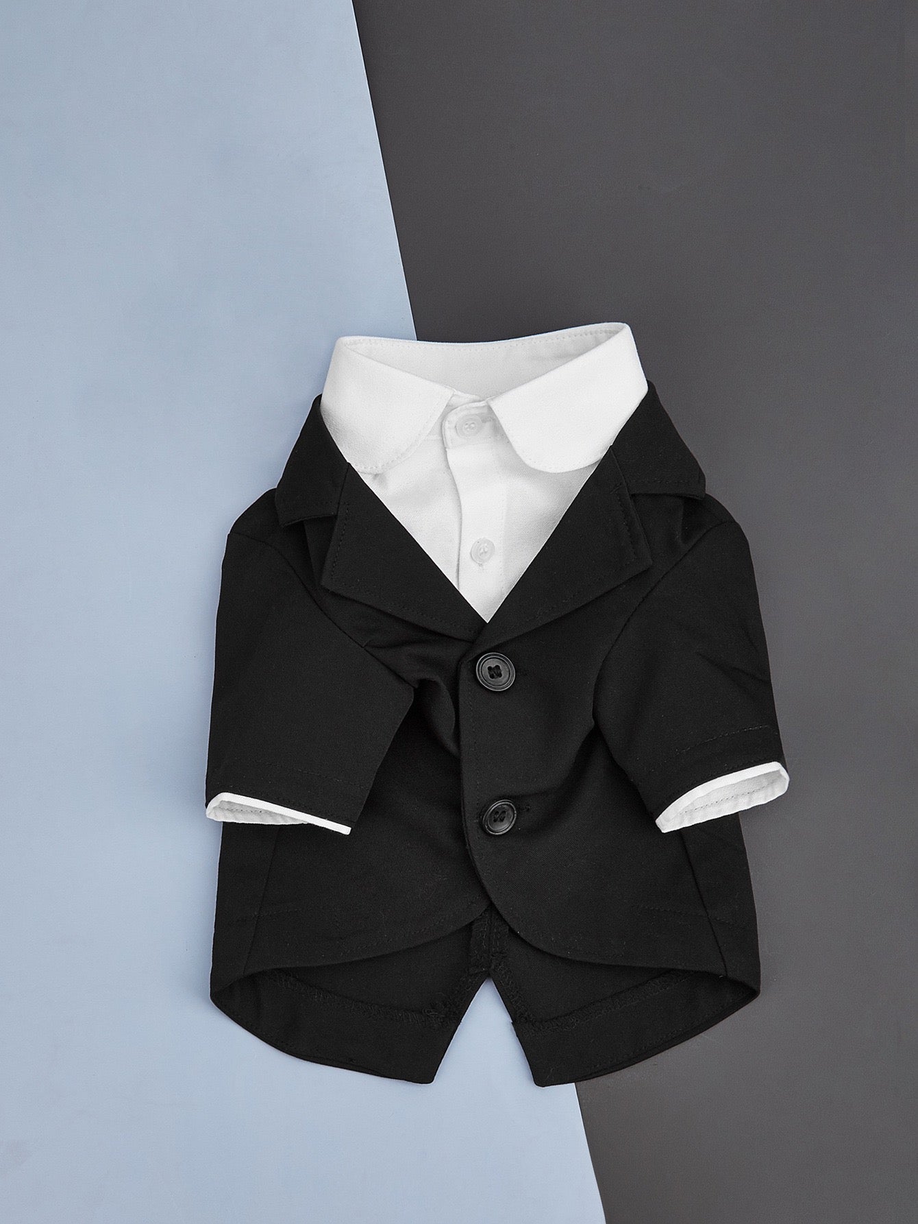 M002-Faux Two-Piece Blazer Tux for Small Dog Male Wedding Tuxedo for Poodle Bichon Stylish Black Formal Suit with White Collar