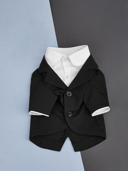 M002-Faux Two-Piece Blazer Tux for Small Dog Male Wedding Tuxedo for Poodle Bichon Stylish Black Formal Suit with White Collar