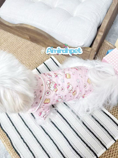 F019-Comfy Breathable Pajama for Small Dogs Female Puppy Pajama for Poodle Bichon Maltese Summer Pajama with Adorable Hello Kitty Design