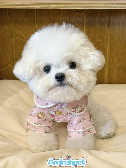 F019-Comfy Breathable Pajama for Small Dogs Female Puppy Pajama for Poodle Bichon Maltese Summer Pajama with Adorable Hello Kitty Design
