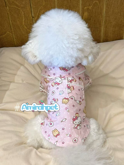 F019-Comfy Breathable Pajama for Small Dogs Female Puppy Pajama for Poodle Bichon Maltese Summer Pajama with Adorable Hello Kitty Design
