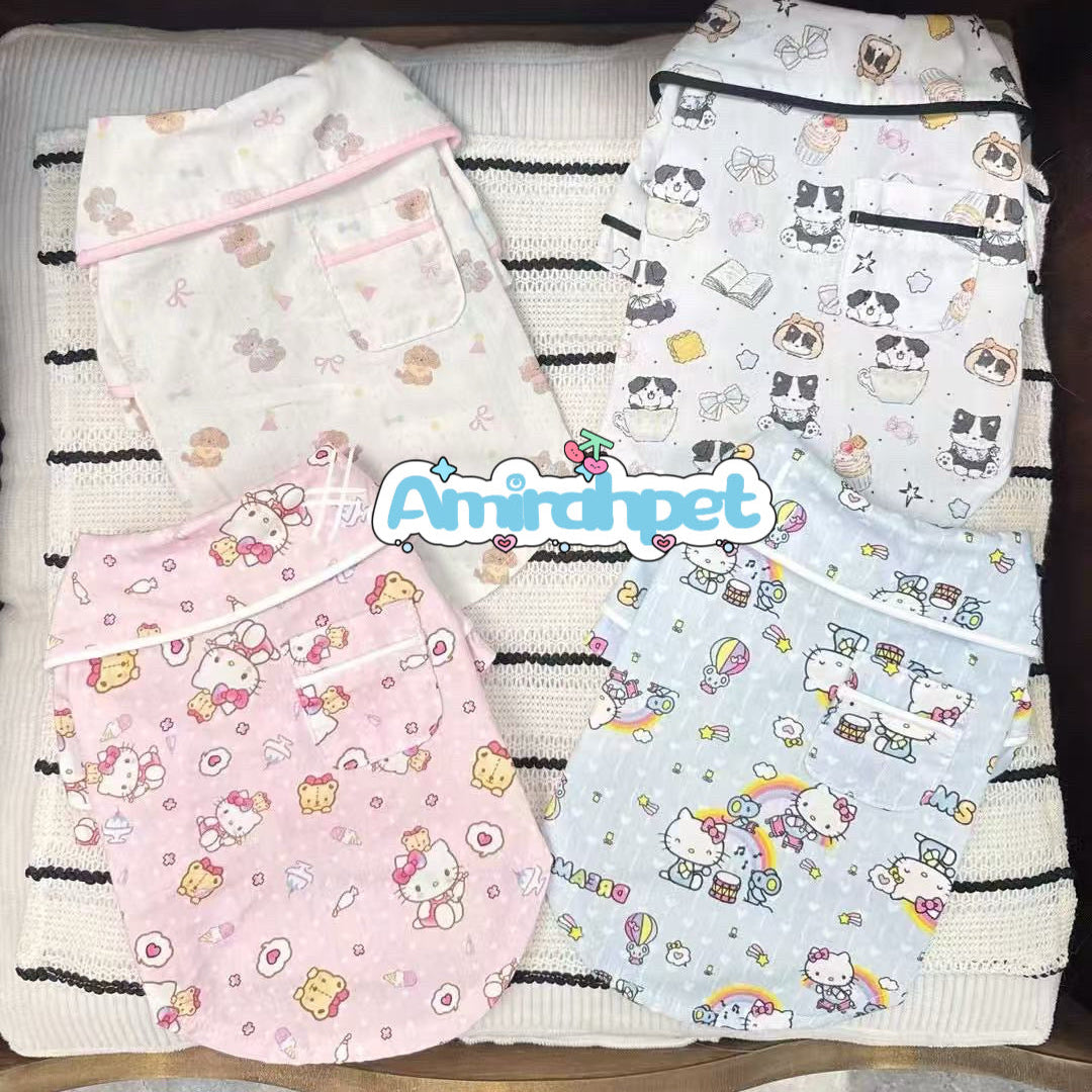 F019-Comfy Breathable Pajama for Small Dogs Female Puppy Pajama for Poodle Bichon Maltese Summer Pajama with Adorable Hello Kitty Design