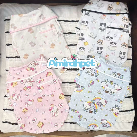 F019-Comfy Breathable Pajama for Small Dogs Female Puppy Pajama for Poodle Bichon Maltese Summer Pajama with Adorable Hello Kitty Design
