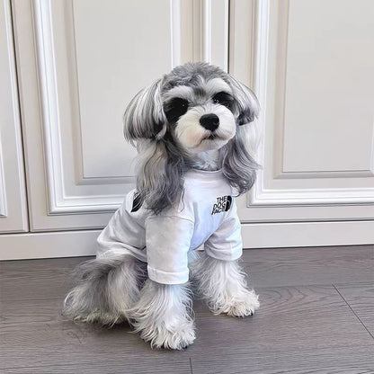 M004-Boy Dog Clothes Breathable Shirt for Basic Summer Wear Small Poodle Bichon Maltese Dogs White Tee with Logo