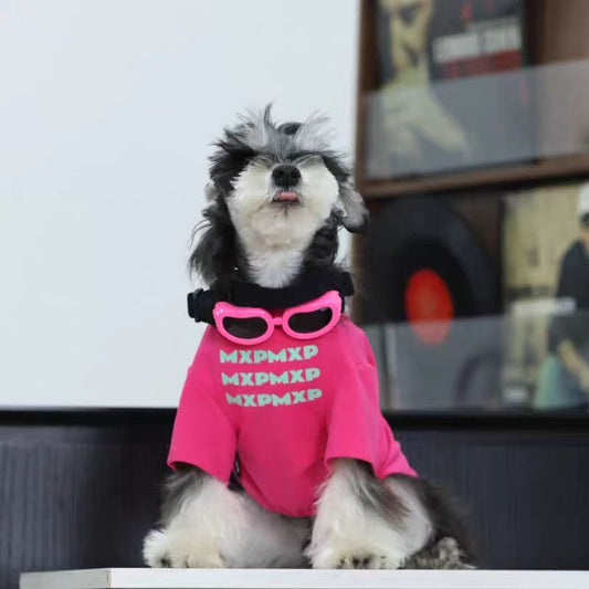 M005-Hot Pink Summer T-Shirt for Small Dogs Schnauzer Poodle Round Neck Breathable Wear