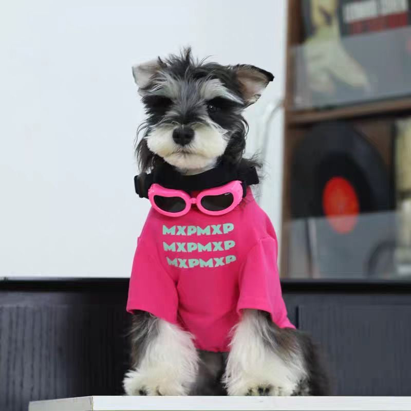 M005-Hot Pink Summer T-Shirt for Small Dogs Schnauzer Poodle Round Neck Breathable Wear