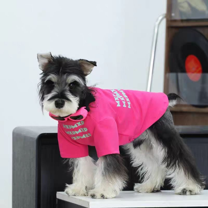 M005-Hot Pink Summer T-Shirt for Small Dogs Schnauzer Poodle Round Neck Breathable Wear