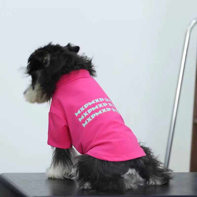 M005-Hot Pink Summer T-Shirt for Small Dogs Schnauzer Poodle Round Neck Breathable Wear