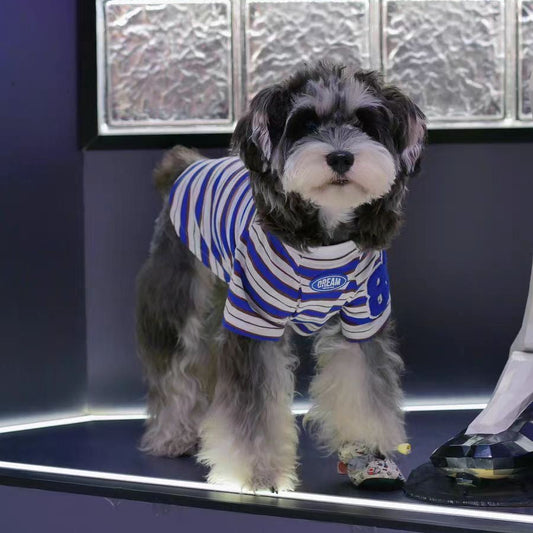 M007-Dark Blue Stripe T-Shirt for Small Dogs Summer Wear Schnauzer Bichon Maltese Boy Dog Shirt Comfortable & Stylish