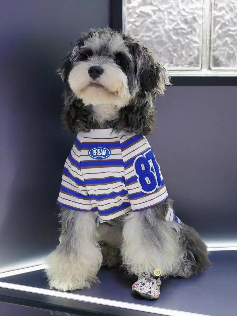 M007-Dark Blue Stripe T-Shirt for Small Dogs Summer Wear Schnauzer Bichon Maltese Boy Dog Shirt Comfortable & Stylish