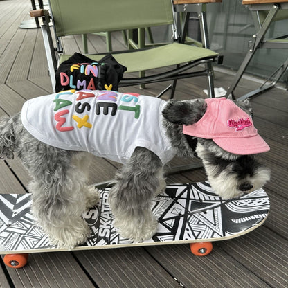 M009-White Vest Shirt with Colorful Letters Pattern Summer Wear Shirt for Small Dog Breathable Sleeveless
