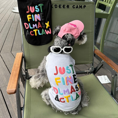 M009-White Vest Shirt with Colorful Letters Pattern Summer Wear Shirt for Small Dog Breathable Sleeveless