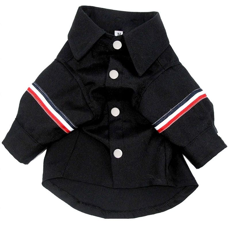 M010-White Shirt with Red Tripe Detail on Sleeve for Boy Dog - Available in White Gray & Black Colors
