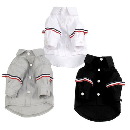 M010-White Shirt with Red Tripe Detail on Sleeve for Boy Dog - Available in White Gray & Black Colors