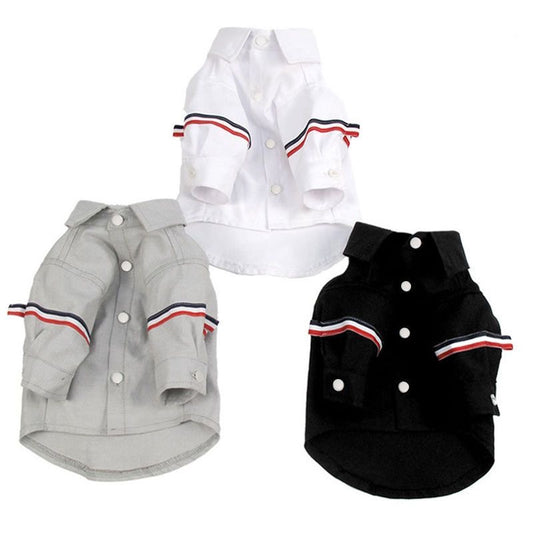 M010-White Shirt with Red Tripe Detail on Sleeve for Boy Dog - Available in White Gray & Black Colors