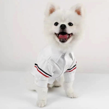 M010-White Shirt with Red Tripe Detail on Sleeve for Boy Dog - Available in White Gray & Black Colors