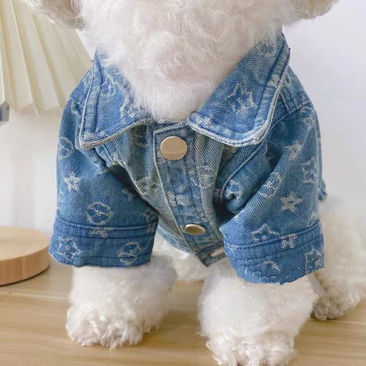 MF002-Blue Denim Shirt for Boy Dog and Cat Jean Shirt for Small Dog Clothes with Stylish Patterns and Buttons