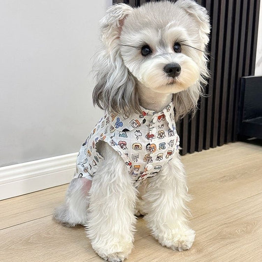 M012-Cute Carton Print Sleeveless Shirt for Boy Dogs Summer Wear for Boys Schnauzer Poodle Bichon Adorable Design