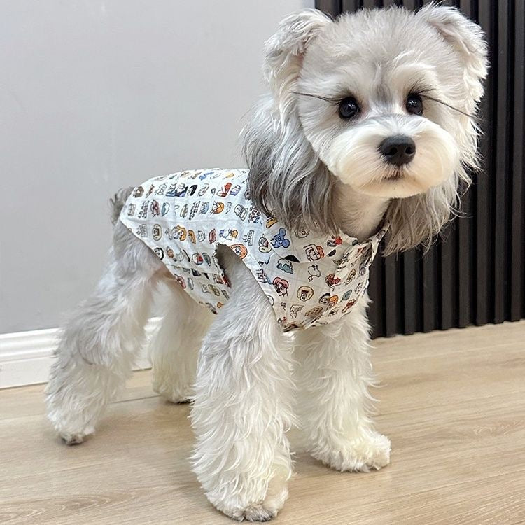 M012-Cute Carton Print Sleeveless Shirt for Boy Dogs Summer Wear for Boys Schnauzer Poodle Bichon Adorable Design