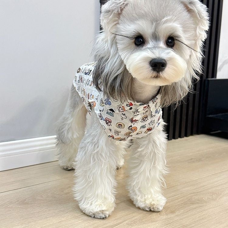 M012-Cute Carton Print Sleeveless Shirt for Boy Dogs Summer Wear for Boys Schnauzer Poodle Bichon Adorable Design