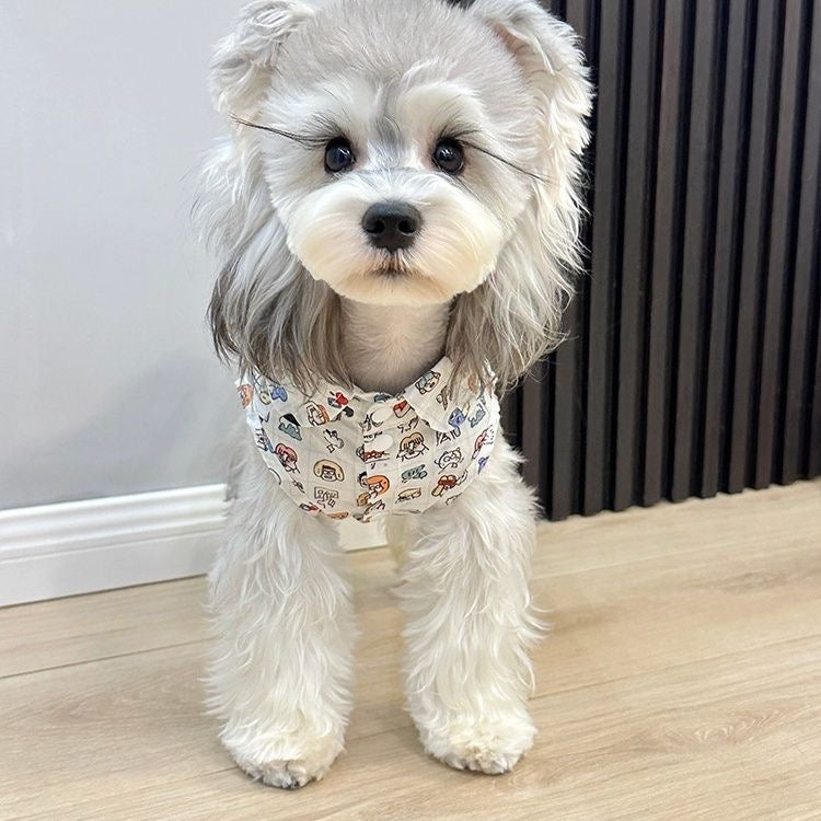 M012-Cute Carton Print Sleeveless Shirt for Boy Dogs Summer Wear for Boys Schnauzer Poodle Bichon Adorable Design