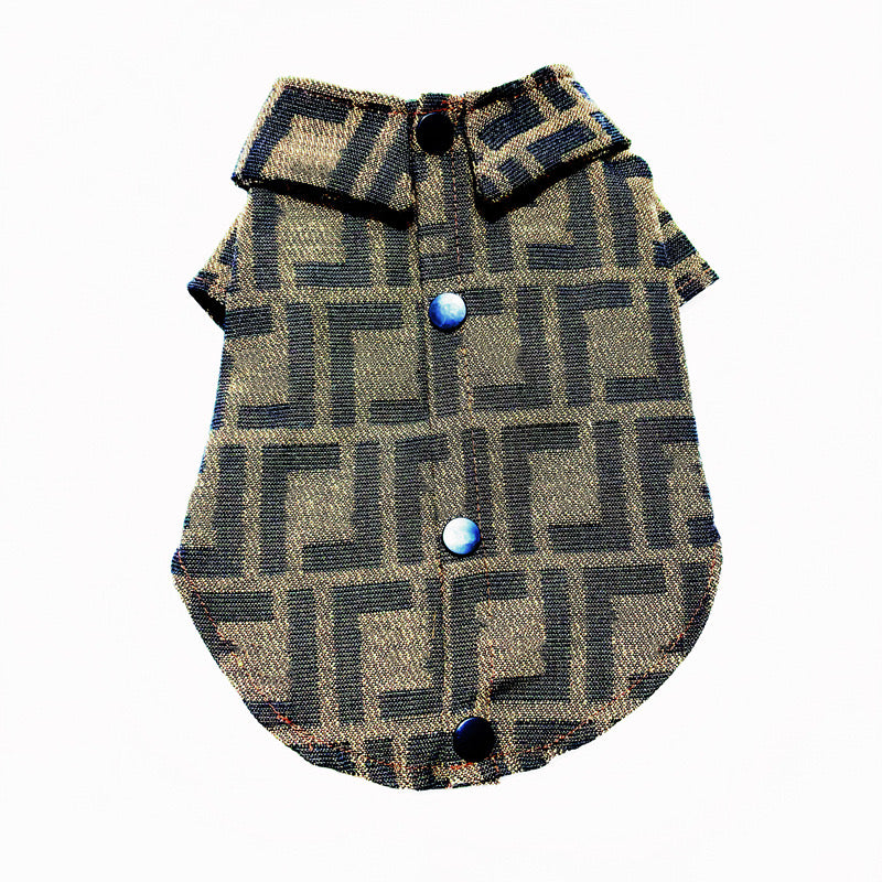 Brown Fenfen Shirt for Boy Dog Dress for Girl with Bow Accent and Geometric Pattern Design