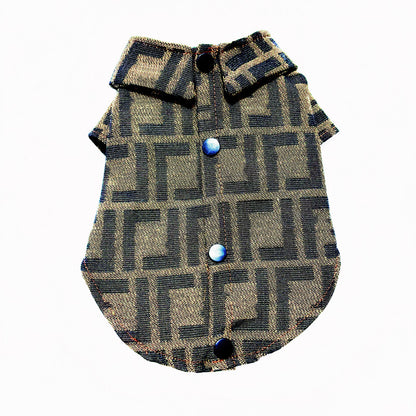 Brown Fenfen Shirt for Boy Dog Dress for Girl with Bow Accent and Geometric Pattern Design