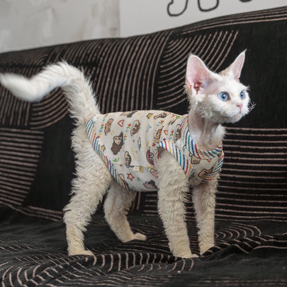 C014-Revon Dex Sphinx Cute Carton Print Shirt for Cat Summer Wear with Adorable Design and Comfortable Fit