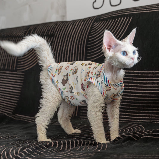 C014-Revon Dex Sphinx Cute Carton Print Shirt for Cat Summer Wear with Adorable Design and Comfortable Fit