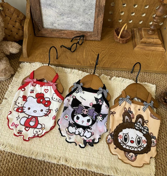 F022-Cartoon Embroidery Shirt for Summer Small Dogs Breathable Wear for Poodle Bichon with Adorable Character Designs