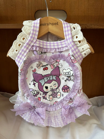 F024-Purple Kuku Shirt for Small Dogs Puppy Wear Stretchy Clothes Summer Breathable Wear with Adorable Cat Design
