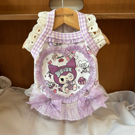 F024-Purple Kuku Shirt for Small Dogs Puppy Wear Stretchy Clothes Summer Breathable Wear with Adorable Cat Design