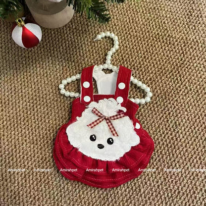 Small Dog Winter Dress – Soft Fleece Princess Skirt Outfit with Adjustable Straps, Warm Puppy Clothes for Christmas, New Year & Holiday Gift
