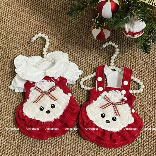 Small Dog Winter Dress – Soft Fleece Princess Skirt Outfit with Adjustable Straps, Warm Puppy Clothes for Christmas, New Year & Holiday Gift