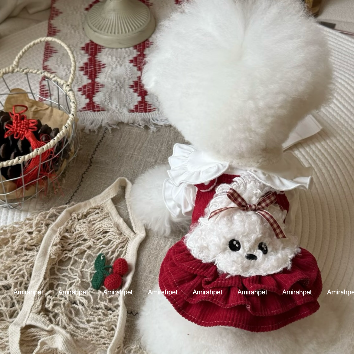 Small Dog Winter Dress – Soft Fleece Princess Skirt Outfit with Adjustable Straps, Warm Puppy Clothes for Christmas, New Year & Holiday Gift