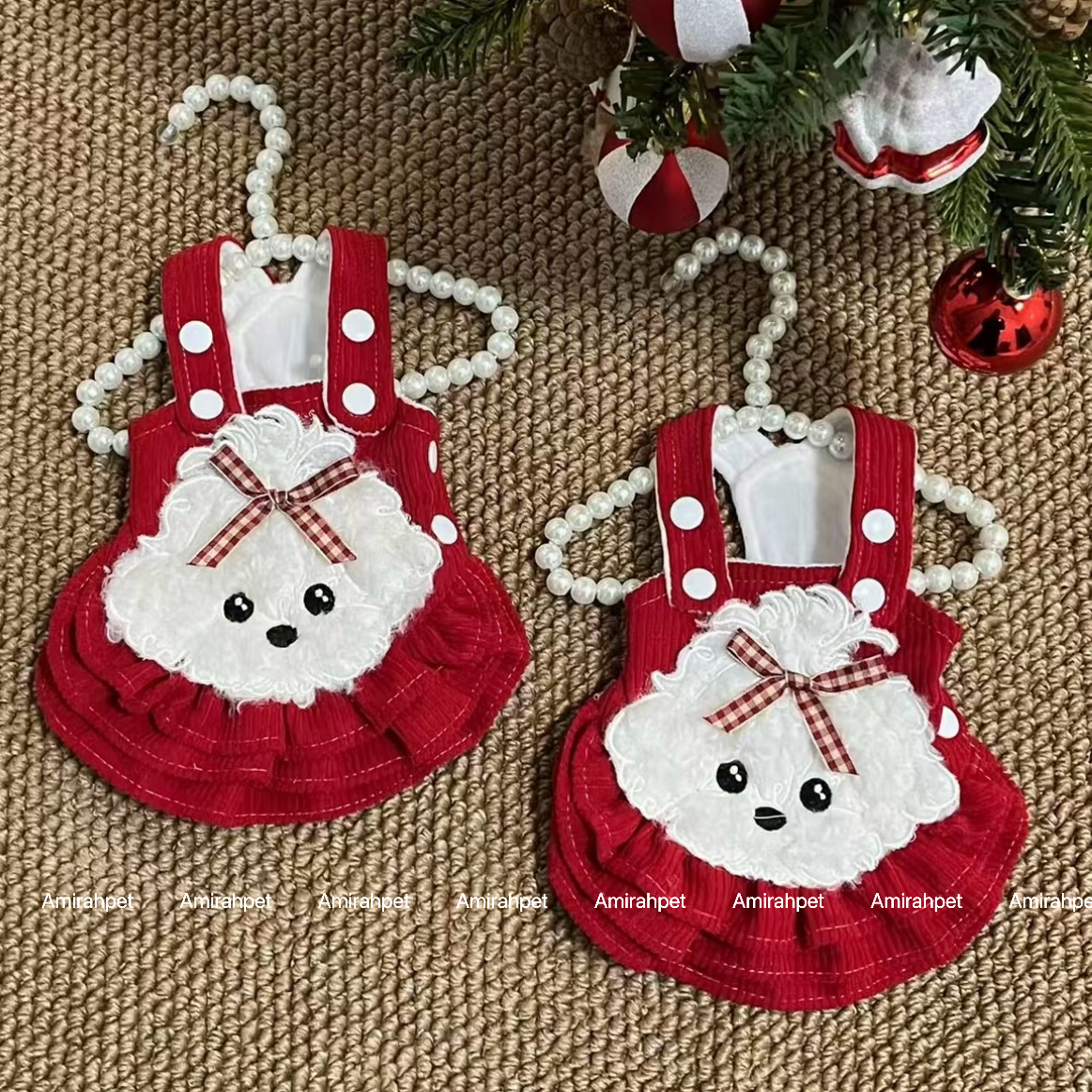 Small Dog Winter Dress – Soft Fleece Princess Skirt Outfit with Adjustable Straps, Warm Puppy Clothes for Christmas, New Year & Holiday Gift