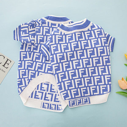 FF Inspired Blue&white Sweater for Boy Dog Autumn Winter Wear for Small Dogs Comfy Warm Outfits for Pet