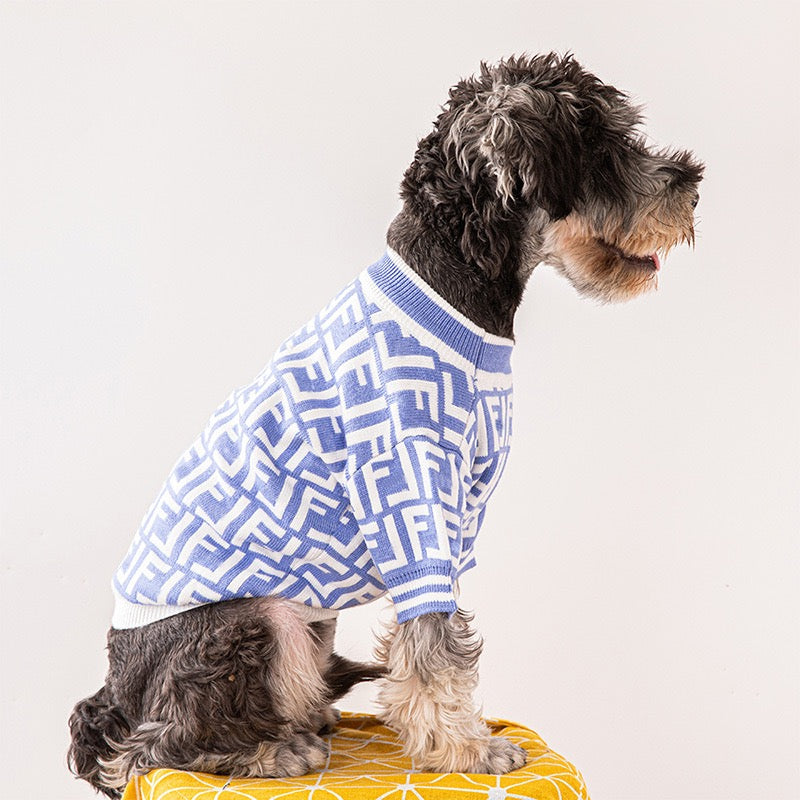 FF Inspired Blue&white Sweater for Boy Dog Autumn Winter Wear for Small Dogs Comfy Warm Outfits for Pet