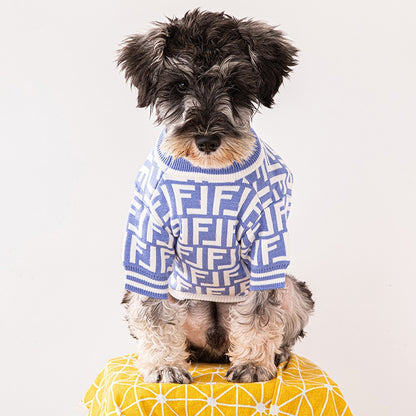 FF Inspired Blue&white Sweater for Boy Dog Autumn Winter Wear for Small Dogs Comfy Warm Outfits for Pet