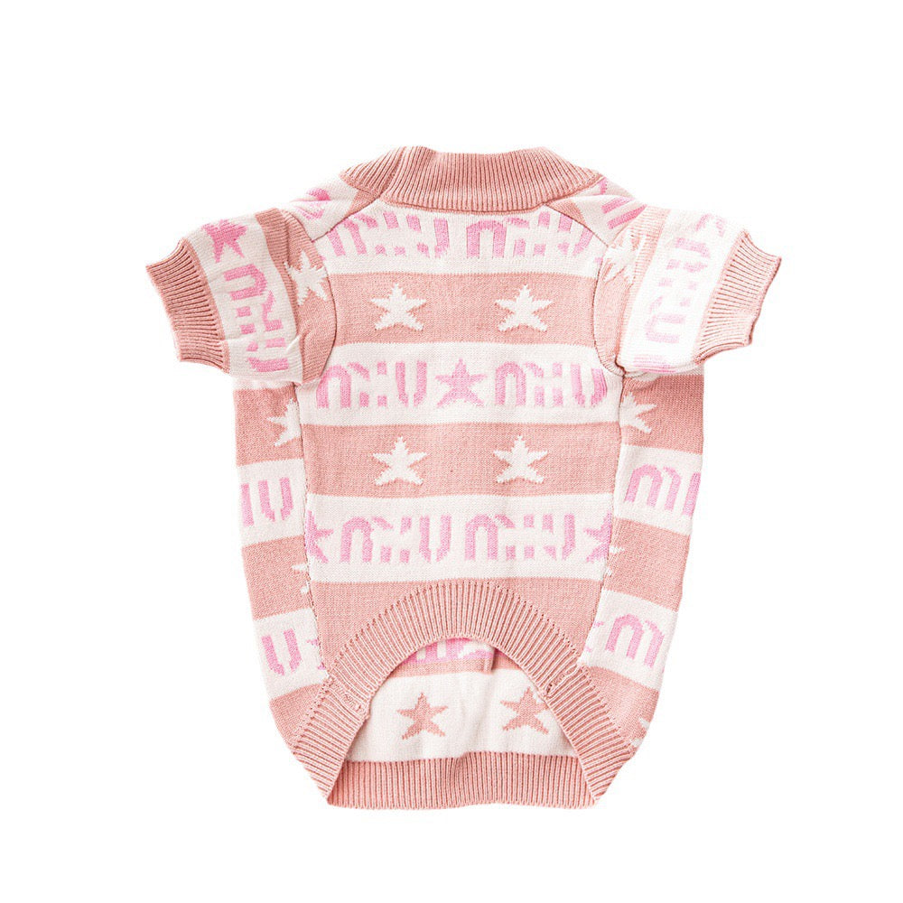 MIU Inspired Light Pink Sweater for Female Dog Double-Layered Thickened Streetwear Pet Sweater for Fall and Winter, Warm Clothes for Small and Medium Dogs, French Bulldog, Chihuahua