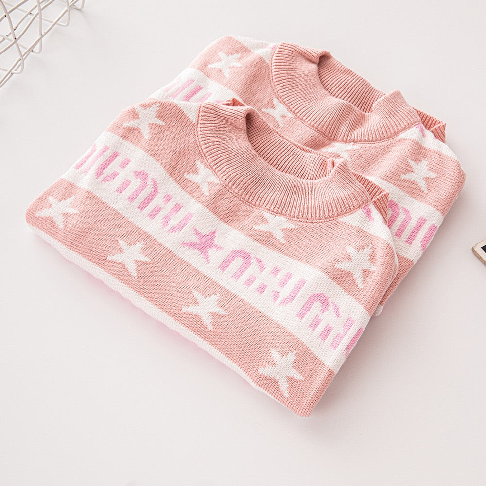 MIU Inspired Light Pink Sweater for Female Dog Double-Layered Thickened Streetwear Pet Sweater for Fall and Winter, Warm Clothes for Small and Medium Dogs, French Bulldog, Chihuahua