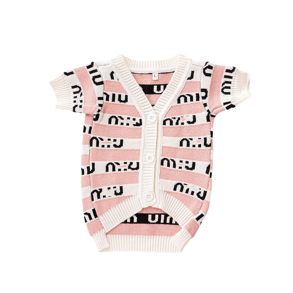 MIU Inspired Light Pink Trendy Cardigan Sweater, Comfortable & Warm Autumn/Winter Dog Clothes for French Bulldogs, Corgis, and Poodle